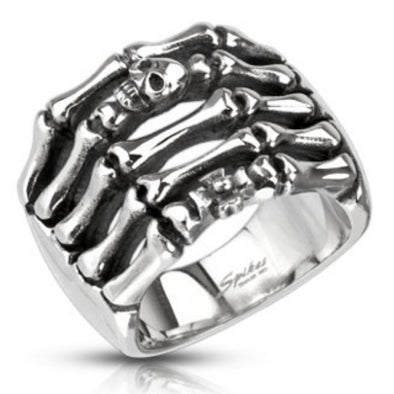 Skeleton Hand with Skull & Cross Cast Ring Stainless Steel-WildKlass Jewelry