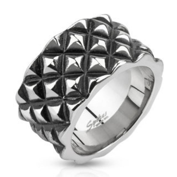 Diamond Scale Patterned Cast Ring Stainless Steel-WildKlass Jewelry
