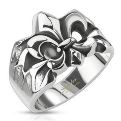 Crashed Fleur De Lis Cast Ring Stainless Steel-WildKlass Jewelry