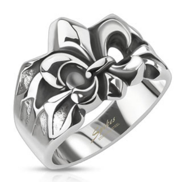 Crashed Fleur De Lis Cast Ring Stainless Steel-WildKlass Jewelry