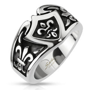 Embossed Fleur De Lis Shield Cast Ring Stainless Steel-WildKlass Jewelry