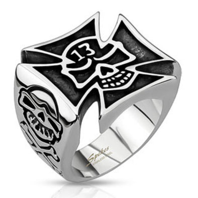 Lucky 13 Skull Cut Out of Celtic Cross Wide Cast Ring Stainless Steel-WildKlass Jewelry