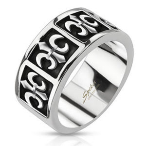 Five Royal Fleur De Lis Cast Band Ring Stainless Steel-WildKlass Jewelry