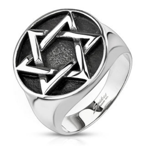 Star of David Medallion Cast Ring Stainless Steel-WildKlass Jewelry
