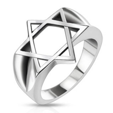 Hollow Star of David Wide Cast Ring Stainless Steel-WildKlass Jewelry
