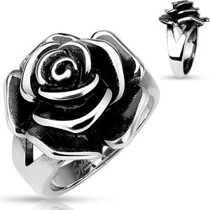 Single Rose Cast Band Ring Stainless Steel-WildKlass Jewelry