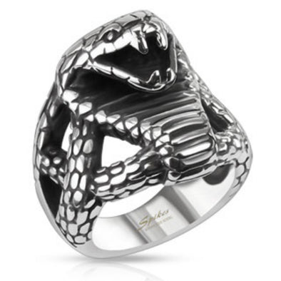 Fierce Cobra Wide Cast Ring Stainless Steel-WildKlass Jewelry