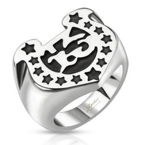 Lucky 13 Stars Horseshoe Wide Cast Ring Stainless Steel-WildKlass Jewelry