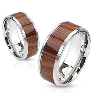 Wood Pattern Center Stainless Steel Band Ring-WildKlass Jewelry