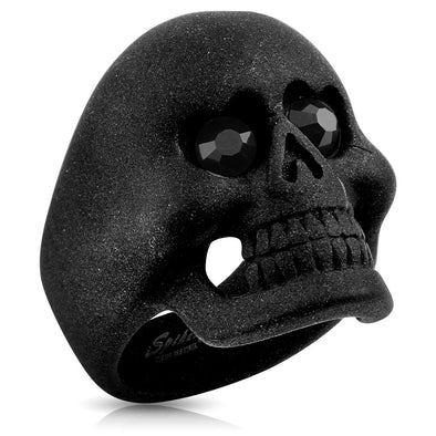 Matte Black Skull With CZ Heart Eyes Stainless Steel Ring-WildKlass Jewelry