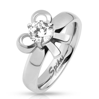Ribbon with Pronged CZ Stainless Steel Ring-WildKlass Jewelry