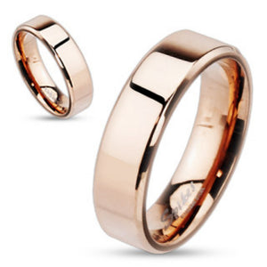 Beveled Edge Flat Band Rose Gold IP Over Stainless Steel Ring-WildKlass Jewelry