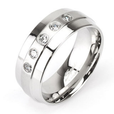 5 clear gem Band 316L Stainless Steel Ring-WildKlass Jewelry