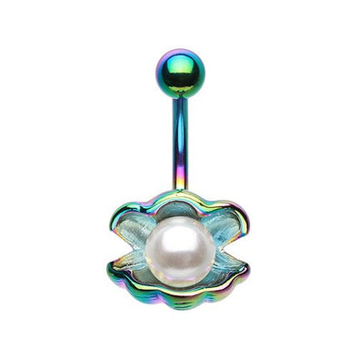 Navel Ring Ariel's Shell with Pearl 14g Ocean Belly Button Ring-WildKlass Jewelry