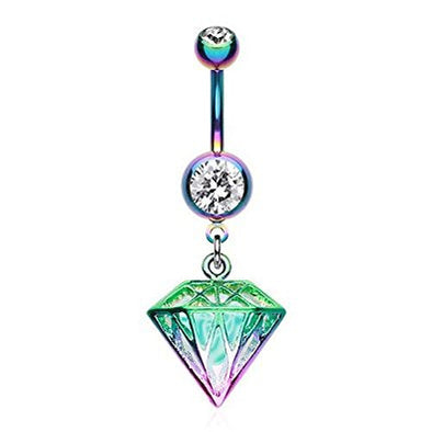 Urban Iridescent Diamond 316L Surgical Steel Belly Button Ring-WildKlass Jewelry