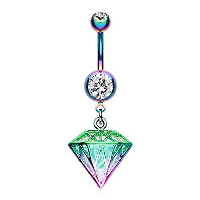 Urban Iridescent Diamond 316L Surgical Steel Belly Button Ring-WildKlass Jewelry