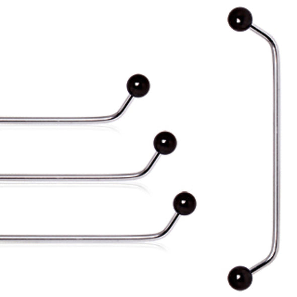 316L Surgical Steel 45 Degree Surface Barbell with Black PVD Plated Balls-WildKlass Jewelry