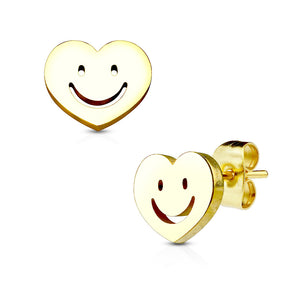Pair of Heart with Smile 316L Stainless Steel WildKlass Earring Studs-WildKlass Jewelry