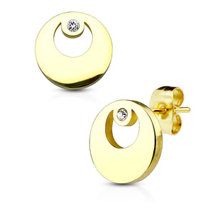 Pair of Round with Crystal 316L Stainless Steel WildKlass Earring Studs-WildKlass Jewelry