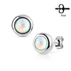 Pair of 316L Surgical Stainless Steel WildKlass Stud Earrings with Bezeled Opal-WildKlass Jewelry