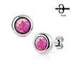 Pair of 316L Surgical Stainless Steel WildKlass Stud Earrings with Bezeled Opal-WildKlass Jewelry