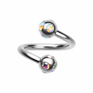 Aurora Gem Ball Steel Twist Spiral Ring-WildKlass Jewelry