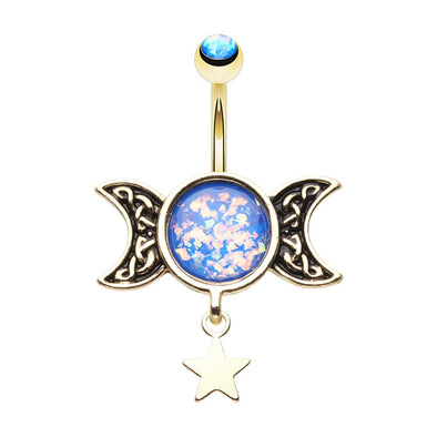 WILDKLASS Double Moon Star Dangle Belly Button Ring-WildKlass Jewelry