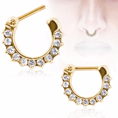 Gold Plated Gemmed Septum Clicker-WildKlass Jewelry