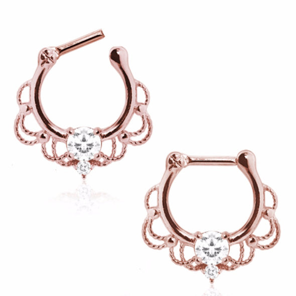 Rose Gold, Gold or Silver Plated 316L Stainless Steel Made For Royalty Ornate Septum Clicker-WildKlass Jewelry