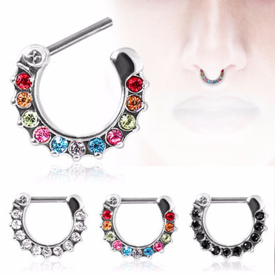 316L Surgical Steel CZ Gemmed Septum Clicker-WildKlass Jewelry