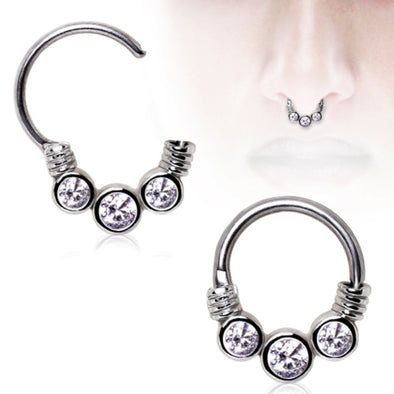 316L Surgical Steel Gemmed Trio Septum Clicker-WildKlass Jewelry