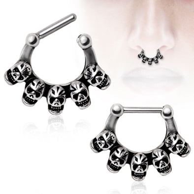 316L Surgical Steel Grinning Skulls Septum Clicker-WildKlass Jewelry