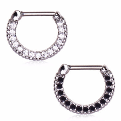 316L Surgical Steel Sparkly Gemmed Septum Clicker-WildKlass Jewelry