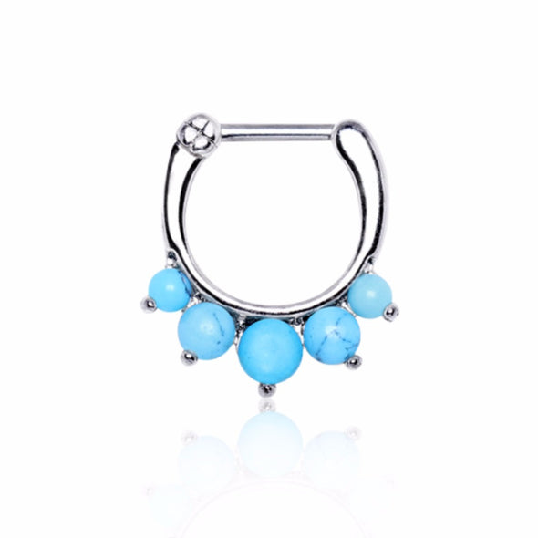 316L Surgical Steel Princess Septum Clicker with Turquoise-WildKlass Jewelry