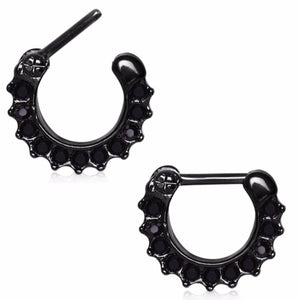 Black PVD Plated Gemmed Septum Clicker-WildKlass Jewelry