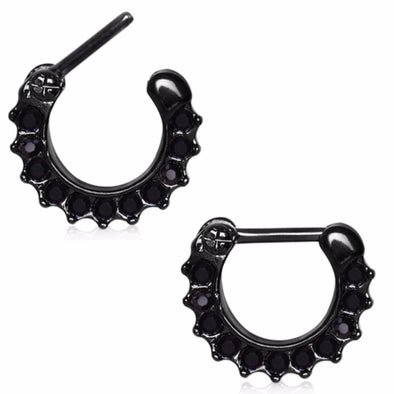Black PVD Plated Gemmed Septum Clicker-WildKlass Jewelry