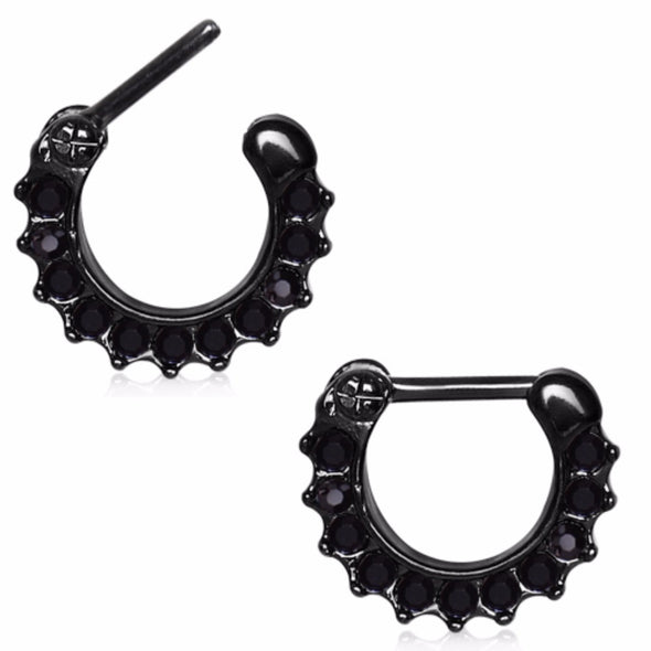 Black PVD Plated Gemmed Septum Clicker-WildKlass Jewelry