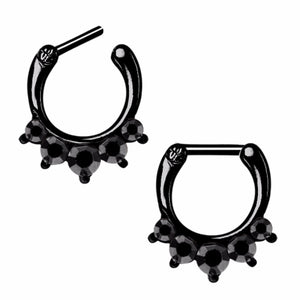 Black PVD Plated Gemmed Princess Septum Clicker-WildKlass Jewelry