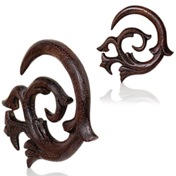 Spiral Sono Wood Taper / Ear Stretcher with Flower and Stem Design-WildKlass Jewelry