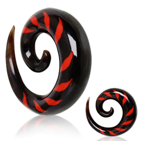 Buffalo Horn Spiral Taper with Red Stripes-WildKlass Jewelry