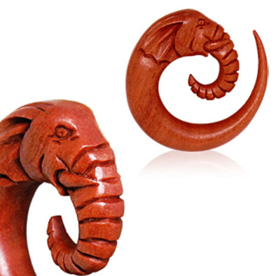 Organic Sawo Wood Elephant Head Spiral Taper (Sold as Pair)-WildKlass Jewelry