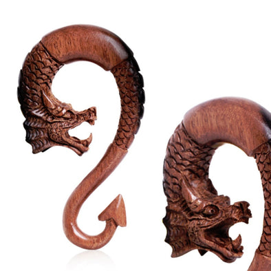 Ebony Wood Dragon Ornamental Hanging Taper with Arrow Tail-WildKlass Jewelry