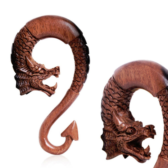 Ebony Wood Dragon Ornamental Hanging Taper with Arrow Tail-WildKlass Jewelry