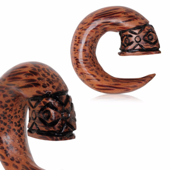 Organic Coconut Wood Tribal Design Spiral Taper-WildKlass Jewelry