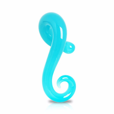 Aqua Glass Taper with Spiral Tail for Left Ear-WildKlass Jewelry