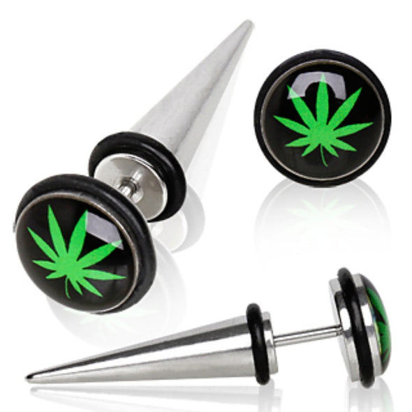 316L Surgical Steel Fake Taper with Pot Leaf Logo on Top-WildKlass Jewelry