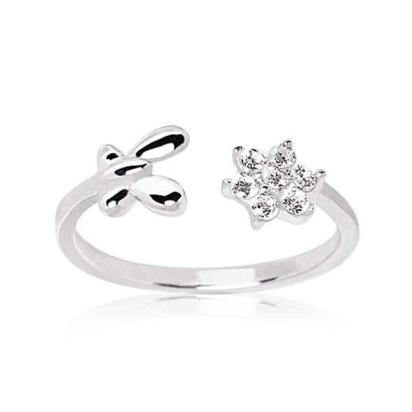 Stainless Steel Flower & Butterfly Toe Ring-WildKlass Jewelry