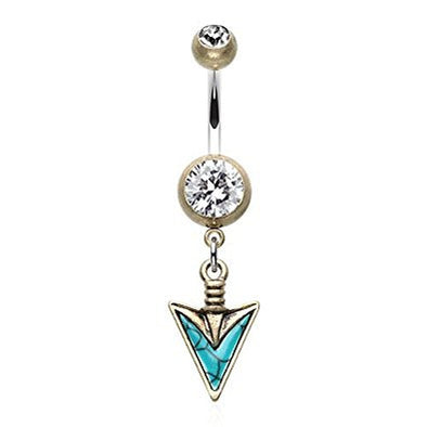 Vintage Stone Spear Belly Button Ring 316L Surgical Steel-WildKlass Jewelry