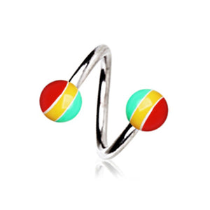 316L Surgical Steel Twist with UV Rasta Balls-WildKlass Jewelry