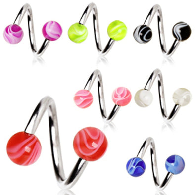 316L Surgical Steel Twist with Acrylic Marble Balls-WildKlass Jewelry